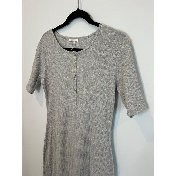 Stitch Drop Henley Dress Women M Gray Ribbed‎ Short Sleeve Midi Bodycon - Picture 6 of 8